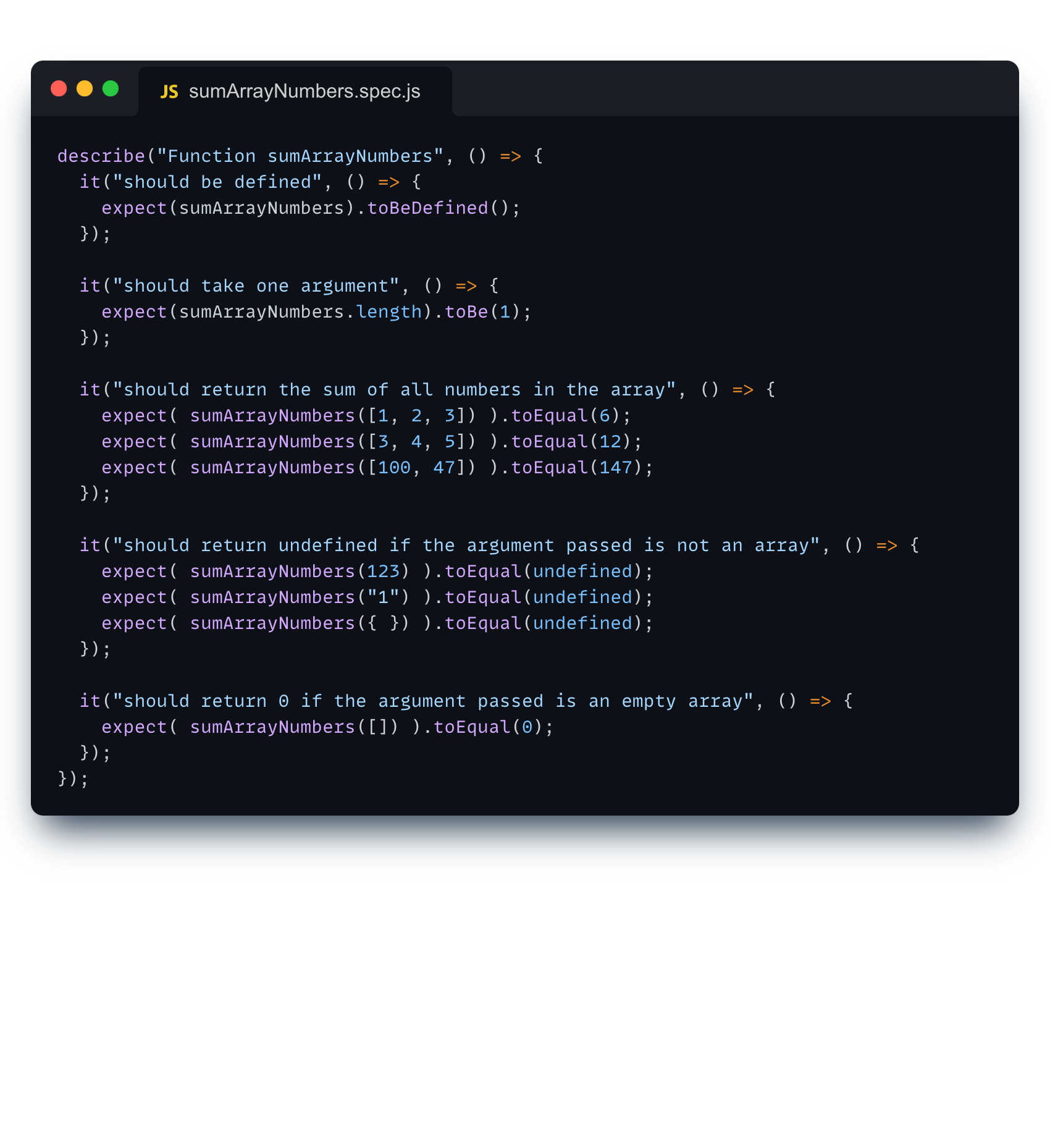 sumarraynumbers tests solution