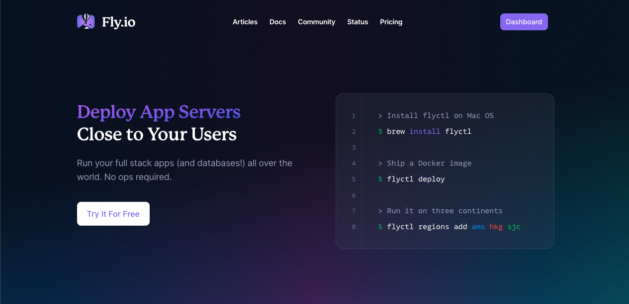 fly.io landing page